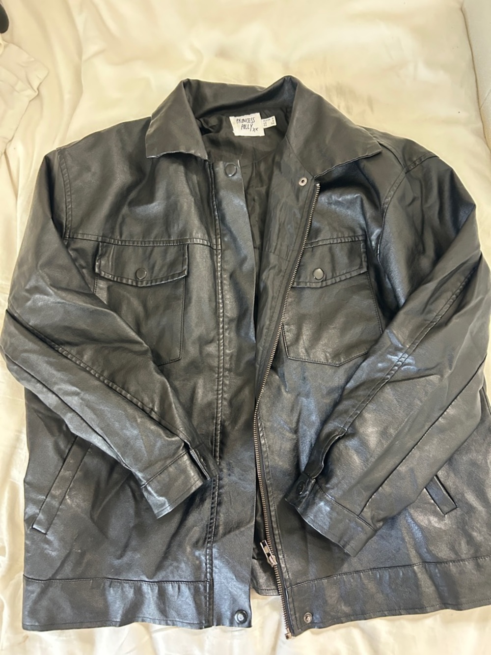 Princess Polly Black Military-Style Faux Leather Jacket